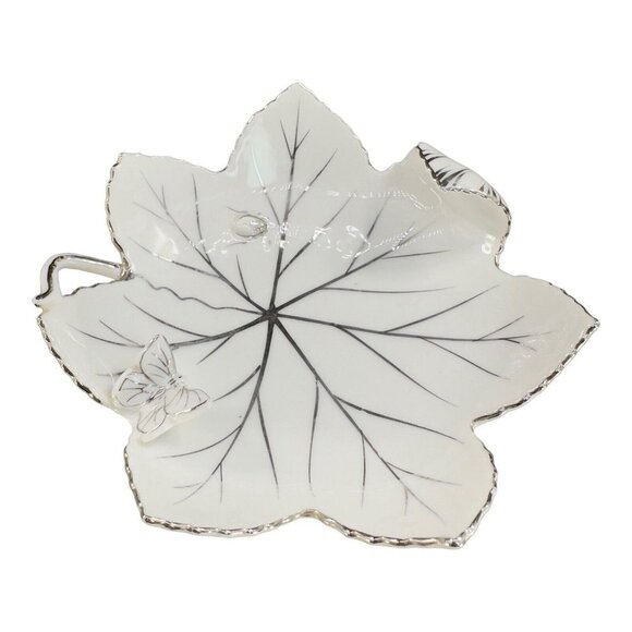 Andrea By Sadek Hand Painted Leaf Dish Bowl Silver Overlay Butterfly And A Bug - Picture 14 of 15